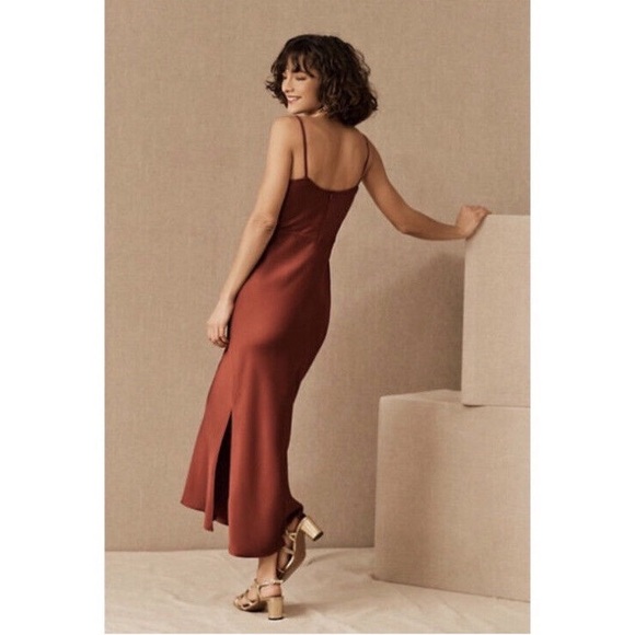 Bhldn rust cali satin cowl-neck midi dress - Picture 2 of 11